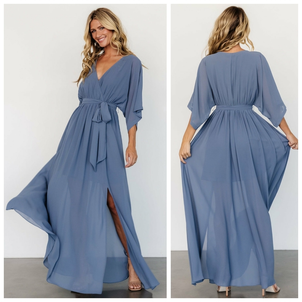 Baltic Born Dusty Blue Maxi Dress with Tie Waist